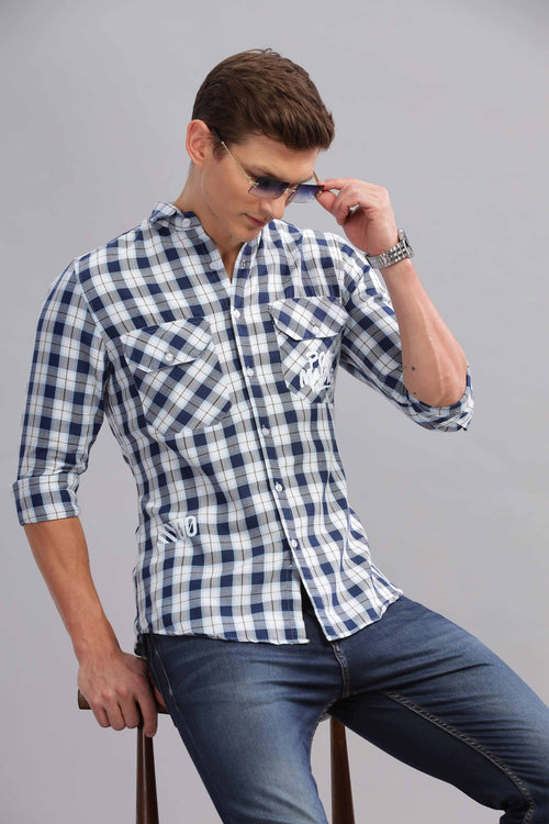 Blue and White Checkered Casual Shirt