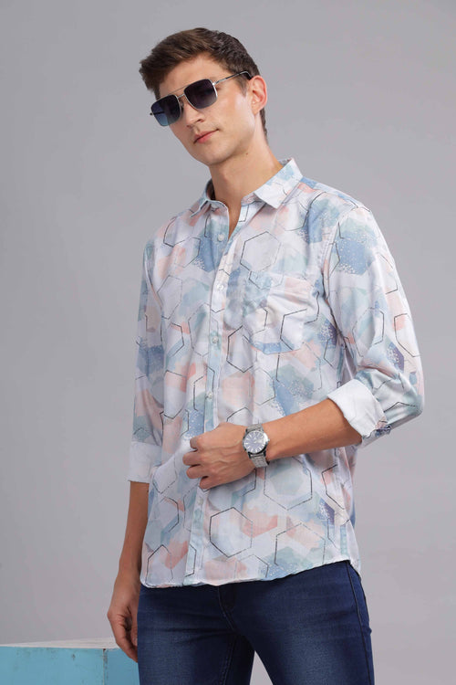 Pastel Multi-Color with Geometric Pattern Casual Shirt