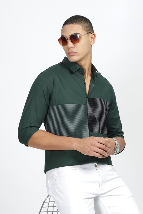 Forest Green Shirt with Striped Panel