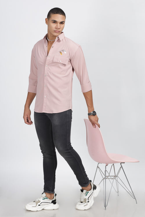 Blush Pink Shirt with Feather Embroidery