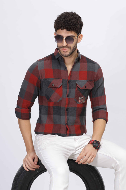 Red and Black  Checkered Pattern Casual Shirt