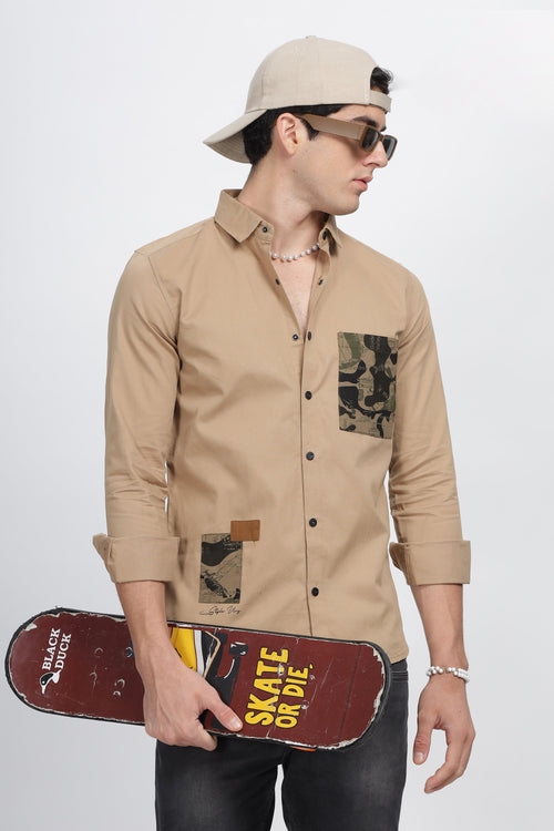 Beige Shirt with Camouflage Pocket Detail