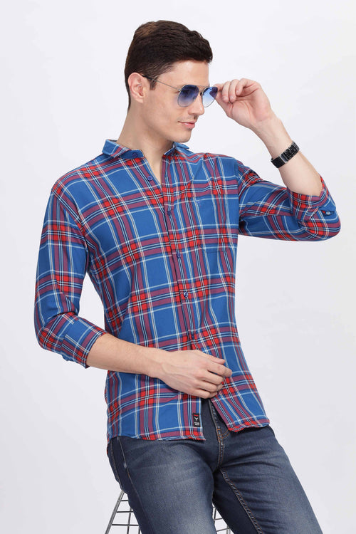 Vibrant Blue Plaid Shirt