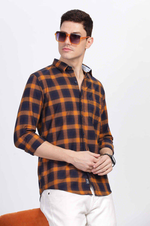 Vibrant Orange and Navy Plaid Shirt