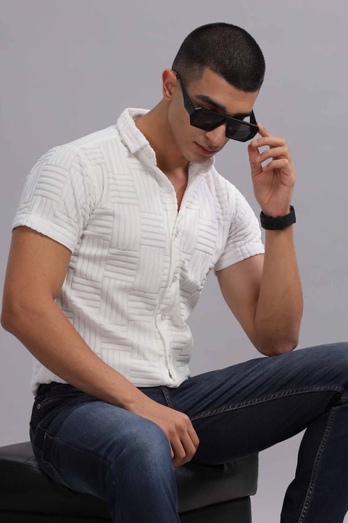 Textured White Short Sleeve Shirt