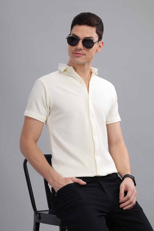 Sophisticated Cream Textured Short Sleeve Shirt