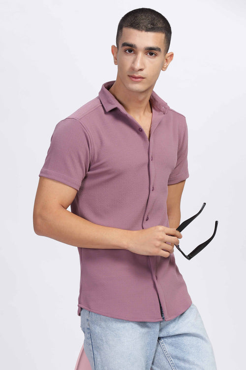 Elegant Lavender Textured Short Sleeve Shirt