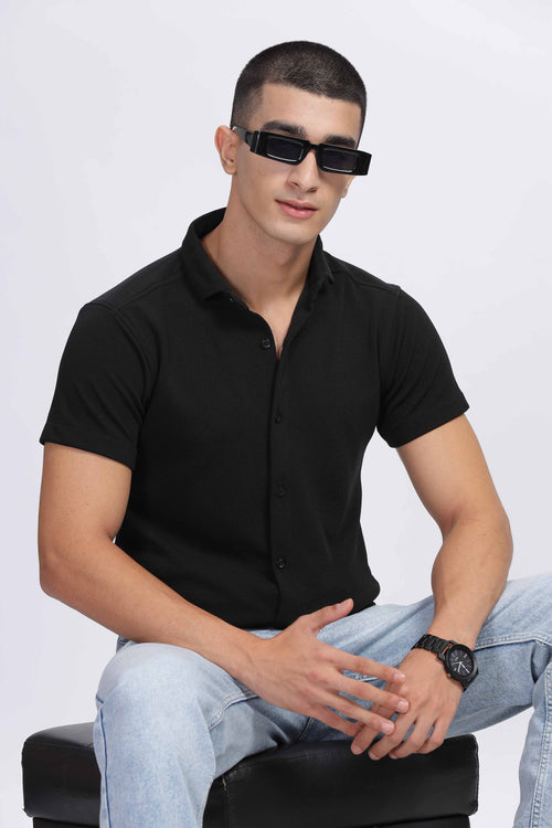 Classic Black Textured Short Sleeve Shirt